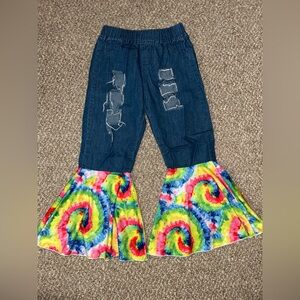 Girls Ripped Tie-Dye Flare Bottoms
